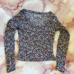 Grey Floral Mudd Long Sleeve Knit Top size XS RS